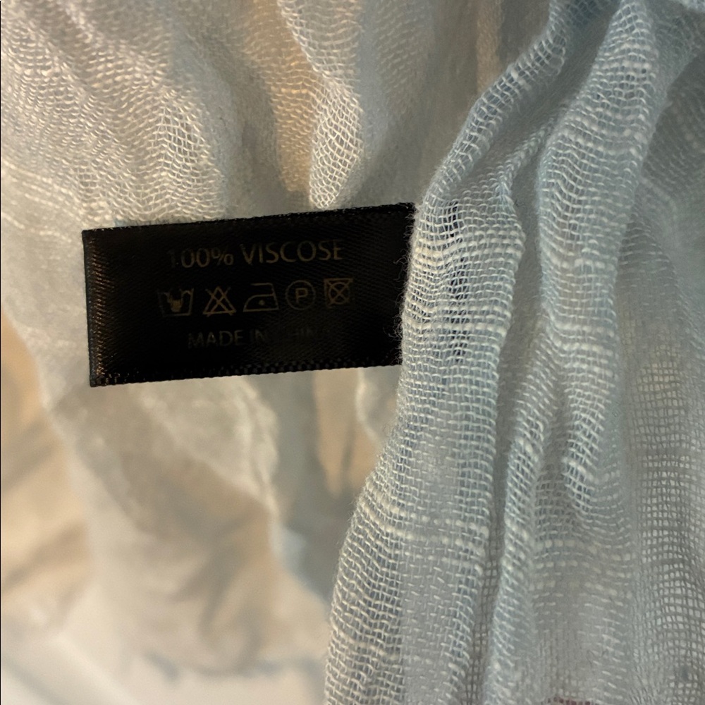 Melifluos Light Blue & Cream Head Wrap Scarf Fringe Sheer - Picture 5 of 5